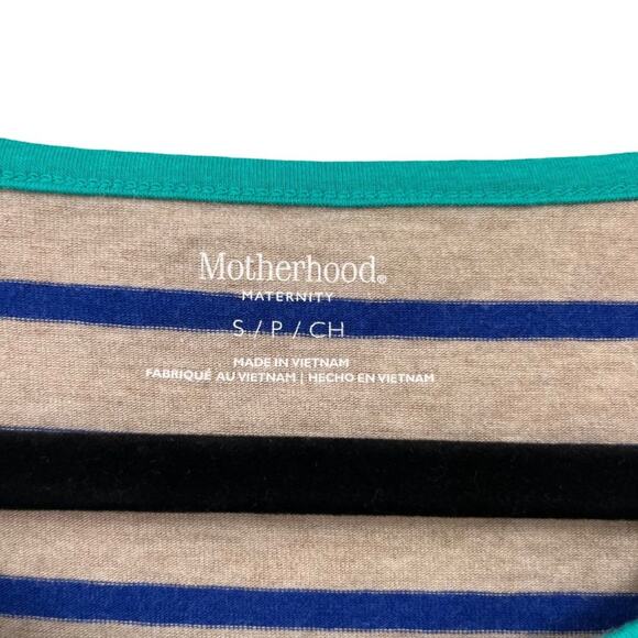 Motherhood Maternity Blue Tan Long Sleeve Striped Top Small - Picture 4 of 5
